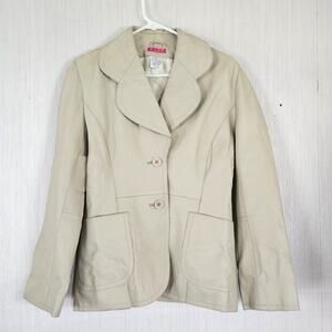 Olly of London VTG Leather Blazer Jacket Off white/Cream sz6